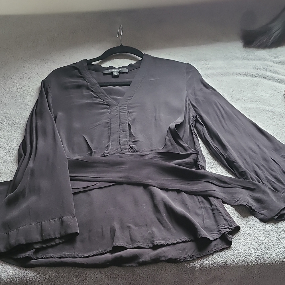 Marc New York Black Wrap Blouse Long Sleeve Relaxed